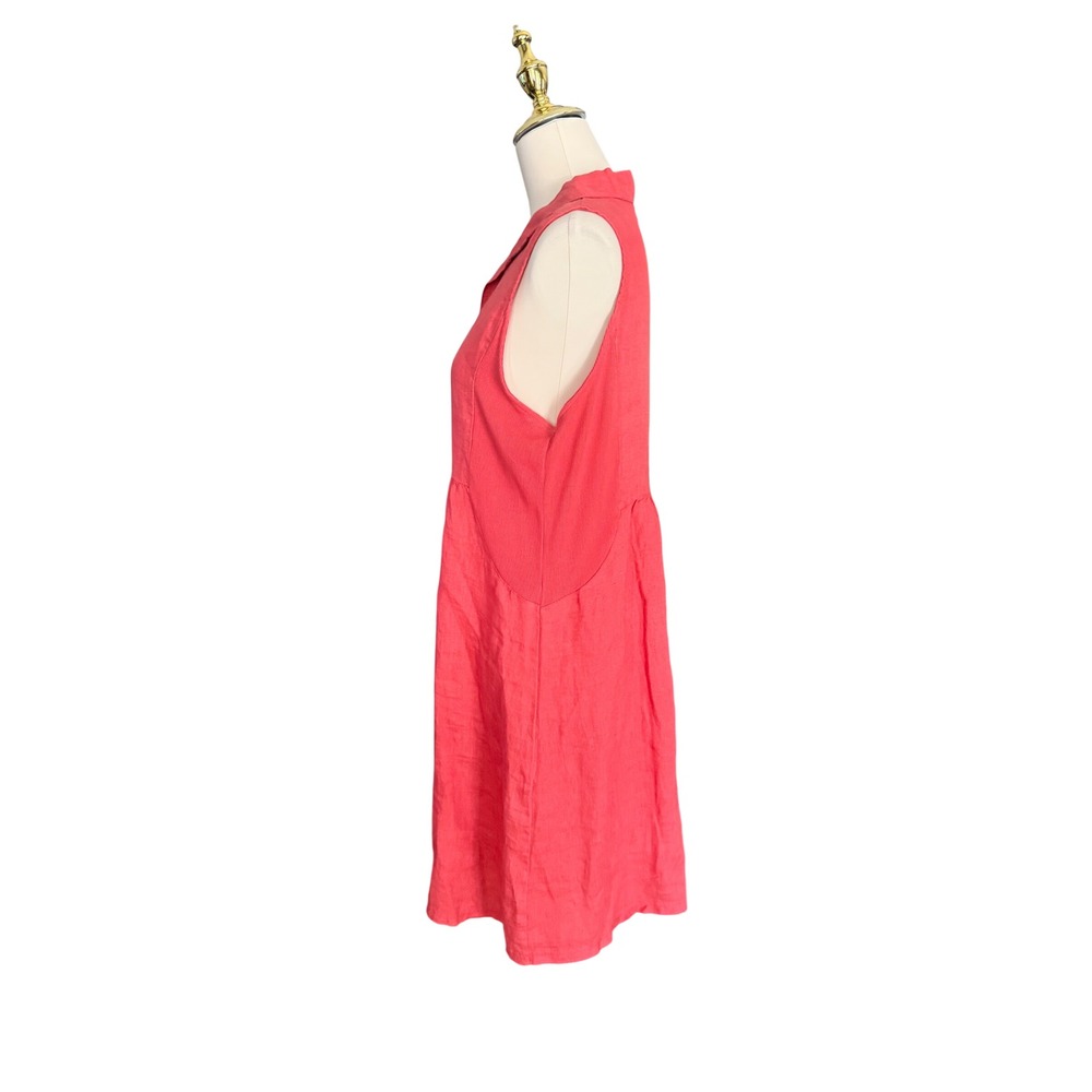 Terzo Millennio Coral Red Linen Sleeveless V-Neck Dress Made in Italy Size Med - Picture 6 of 11